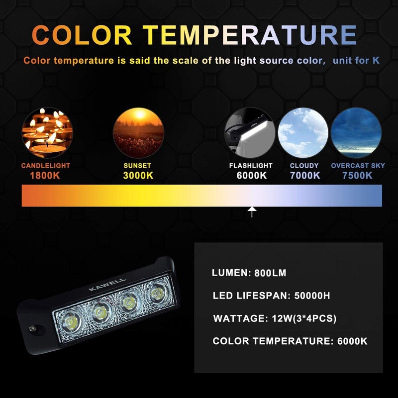 Kawell 12W LED Light Bar Spotlight LED Fog Light Bar Super Bright Driving Light LED Work Light for Off Road Motorcycle ATV UTV 4X4 SUV Truck Tractor Boat - Image 5